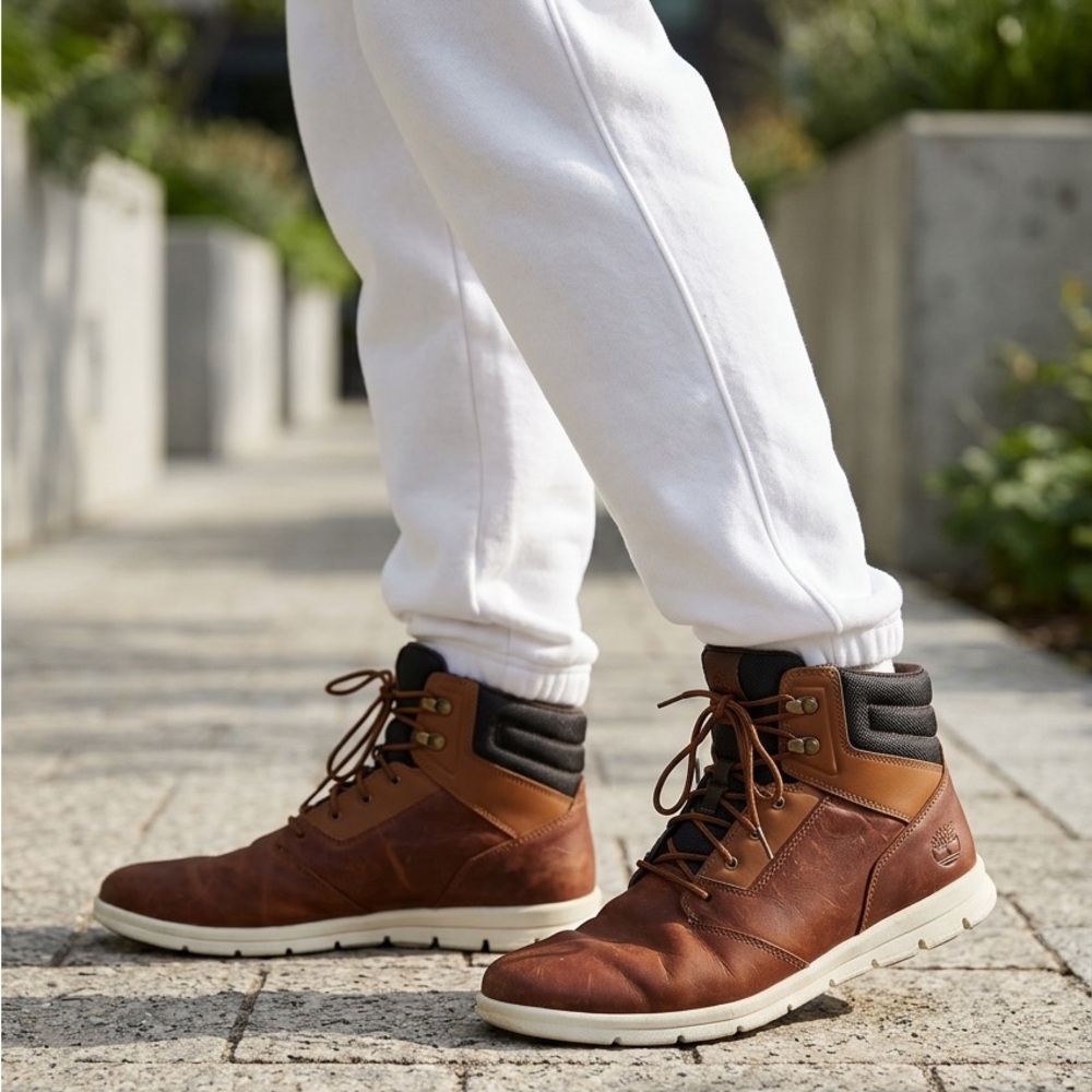 Timberland Hoverlite Brown Leather Boots Men’s 10.5 Lightweight Casual Lace Up